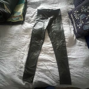 Dark Green Leather Leggings